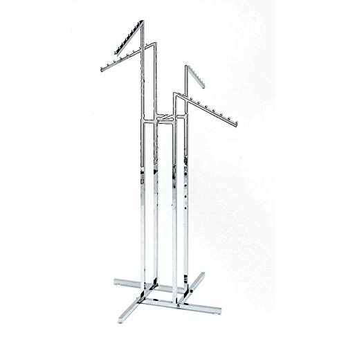 Clothing Rack – Heavy Duty Chrome 4 Way Rack, Adjustable Arms, Square Tubing