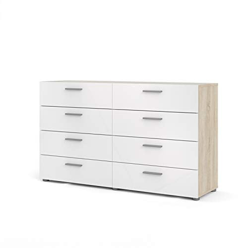 Home Square Contemporary 3 Piece Bedroom Set with Two Nightstands and 8 Drawer Double Dresser in Oak and White Gloss