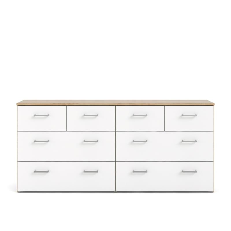 8 Drawer Double Dresser, Oak Structure, White