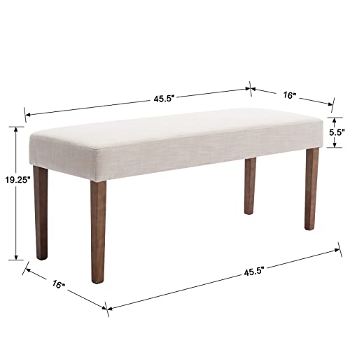 Farmhouse Linen Upholstered Dining Bench, 45" Long Dining Room Bench Seat with NaturalWood Legs,