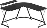 Vista L-Shape Desk with Monitor Stand, Black