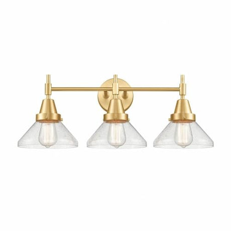 3 Light Bath Vanity-9.25 Inches Tall and 26 Inches Wide-Satin Gold Finish-Seedy Glass