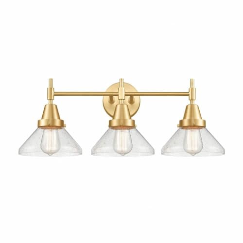 3 Light Bath Vanity-9.25 Inches Tall and 26 Inches Wide-Satin Gold Finish-Seedy Glass Color