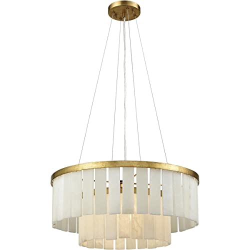 Orchestra 1-Light Chandelier - in Gold Leaf Finish, with Natural Alabaster Shade,