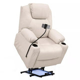 Modern Power Lift Chair Electric Recliner with Phone Holder Heated Vibration Massage Sofa Remote Overstuffed Ergonomic USB Port Elderly Oversized Large Home Elastic Foam PU Leather Metal