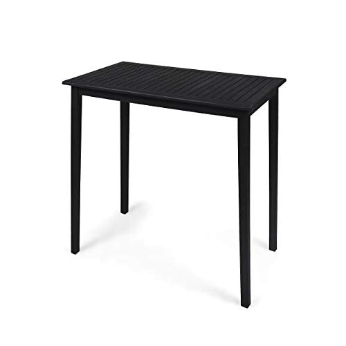 Teresa Outdoor Minimalist Acacia Wood Rectangle Bar Table Dark Gray