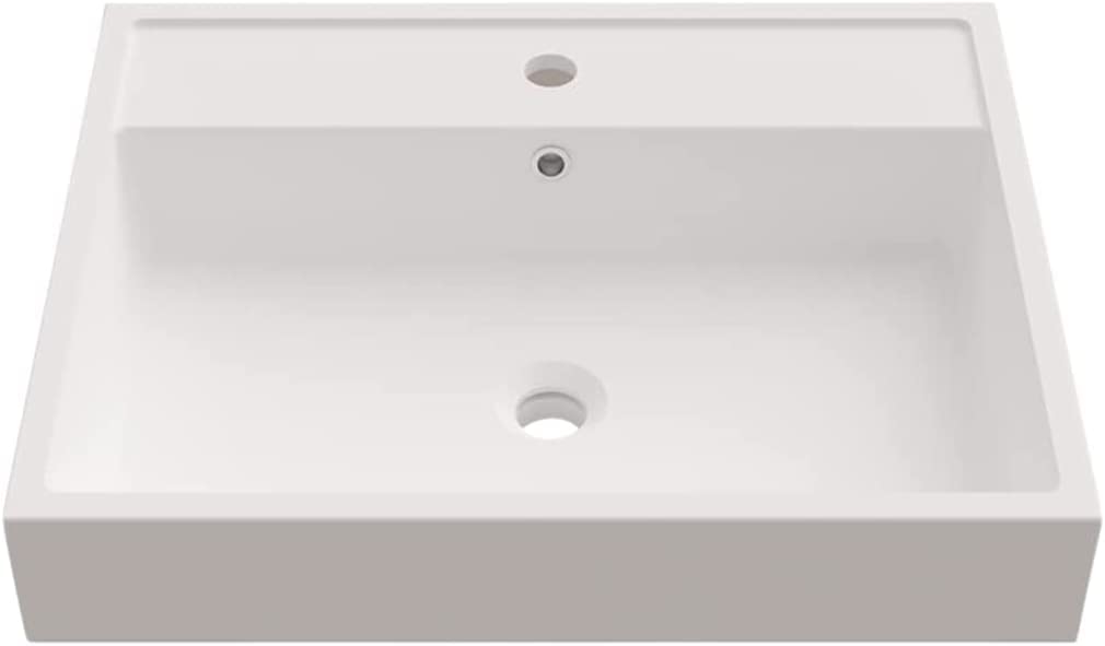 24"X19" Rectangle Vessel Sink with Faucet Hole,Matte White Bathroom