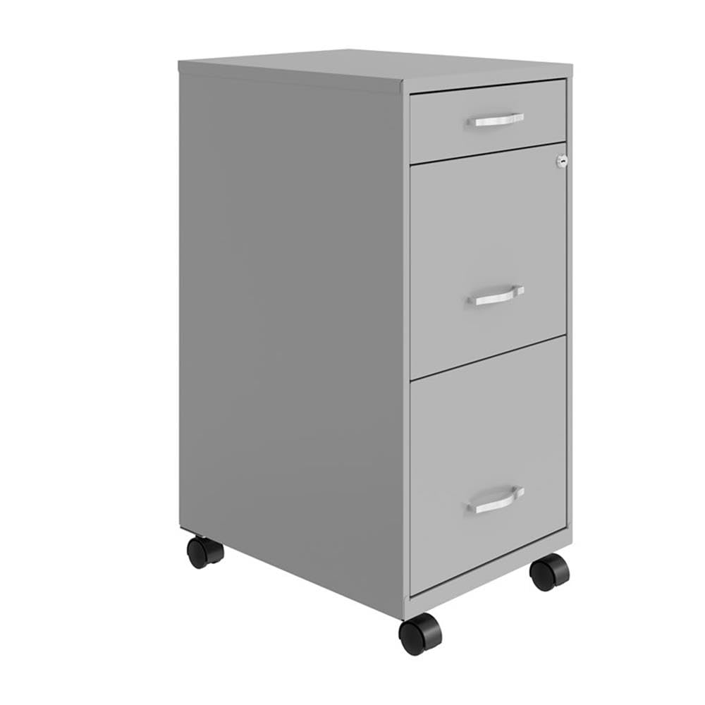 3 Drawer Metal Mobile File Cabinet with Lock, Letter Size, Silver, Partially Assembled