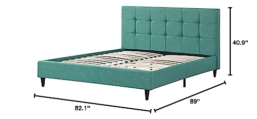 Modern Platform Bedframe With Wooden Slats, King Size, With Square Stitching Tufted