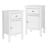 2pcs Country Style Side Table, Nightstand with 1 Drawer 1 Door, Bedside Tables with Wood Frame, Mid-Century Modern Nightstand with Storage, Bed Side Table & Night Stand End Table, Set of 2, White