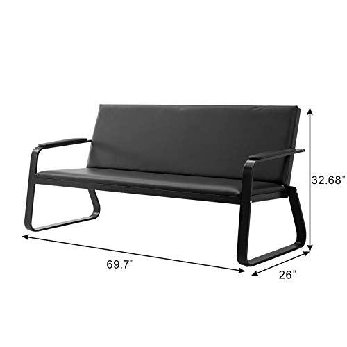 wonline Waiting Room Chair with Armrest PU Leather Office Furniture Bench, Office Guest Seating Lobby Conference Reception Chairs for Airport Clinic Hospital Bank Salon Barber(Black)