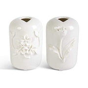 Interiors 16335B Assorted Tall White Ceramic Vase W/Raised Flowers (2 Styles)