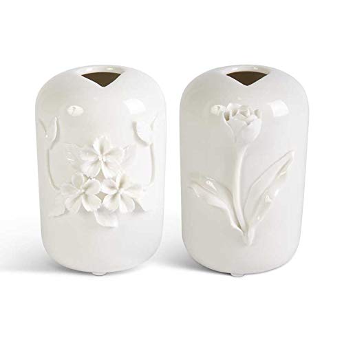 Interiors 16335B Assorted Tall White Ceramic Vase W/Raised Flowers (2 Styles)