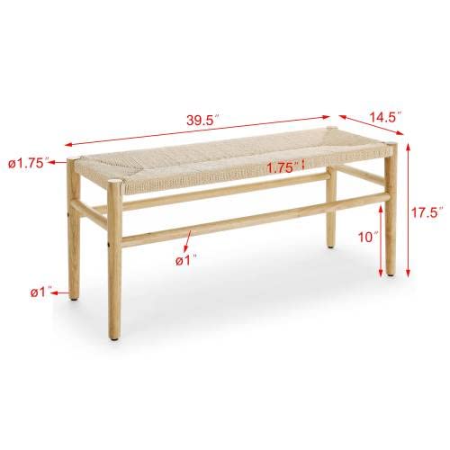 ECLY. Woven Bench for Bedroom End of bed Bench 39.5" Wooden Bench ndoor Dinning Bench Entrywway bench with Solid Rubber Wood leas Bed bench forBedroom Entryway Living Room Kitchen (Natural)