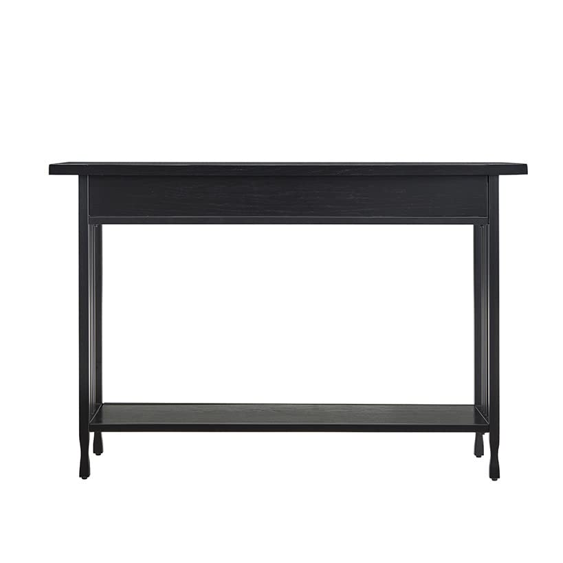 11233-BK Ironcraft Rustic Two Drawer Console Table with Shelf, Black Wash