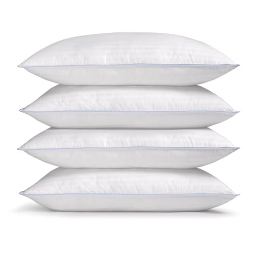 eLuxurySupply 4-Pack Premium Bed Pillows - Medium Density and Medium Loft Ideal for Back and Side Sleepers - 100% Cotton Casing - 20"X28" Standard/Queen Size