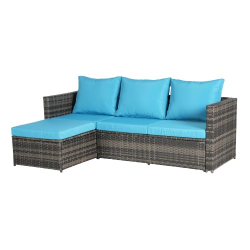 3-Piece Outdoor Patio Furniture Set, L-Shaped Wicker Sectional Sofa