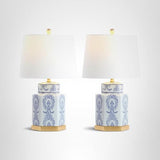 SAFAVIEH Lighting Collection Bodin Blue/ White 23-inch Bedroom Living Room Home Office Desk Nightstand Table Lamp Set of 2 (LED Bulbs Included)