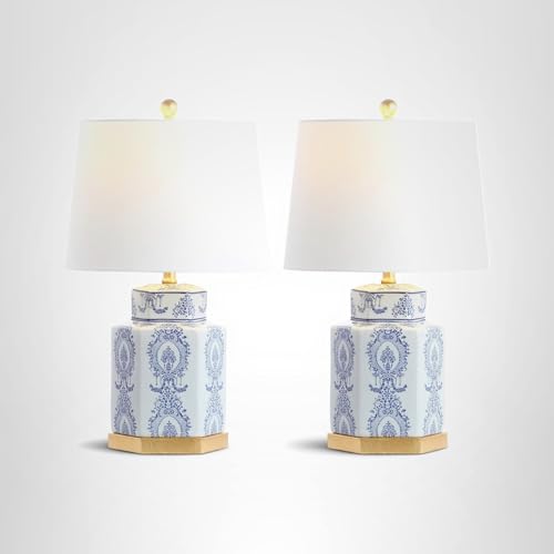 Bodin Blue & White Table Lamp Set of 2 - 23 Inch Ceramic Nightstand Lamps with LED Bulbs