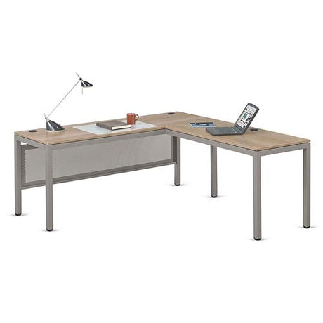 Sat Work Reversible LShaped Desk Warm Ash Brushed Nickel, 72 W x 72 D