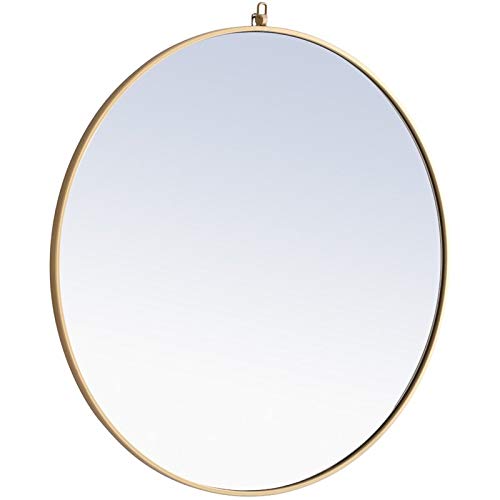 36" Contemporary Metal Frame Hooked Mirror in Brass