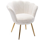 Living Room Chair, Faux Fur Mid Century Modern Retro Leisure Accent Chair with Golden Metal Legs, Vanity Chair for Bedroom Dresser, Upholstered Guest Chair(Soft White)