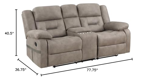 Traditioanl Abilene Tan Manual Console Loveseat Recliner Sofa, 160° Degree Recline, Living Room, Brown