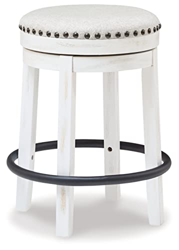 Valebeck 24" Counter Height Upholstered Swivel Stool, White & Black