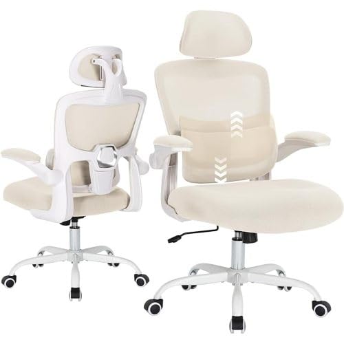 Mesh Office Chair with 3D Adjustable Lumbar Support, High Back Desk Chair with Flip-up