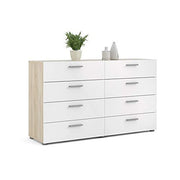 Austin 8 Drawer Double Dresser, Oak Structure/White High Gloss