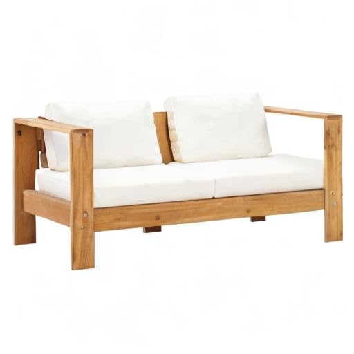 Patio Sofa with Cushion 55.1" Solid Acacia Wood Cream White