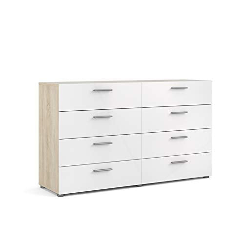 Austin 8 Drawer Double Dresser, Oak Structure/White High Gloss