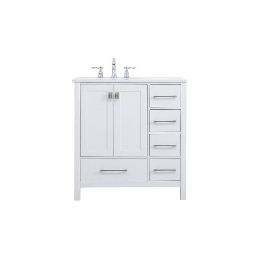 Irene 32" Solid Wood and Stone Single Bathroom Vanity in White