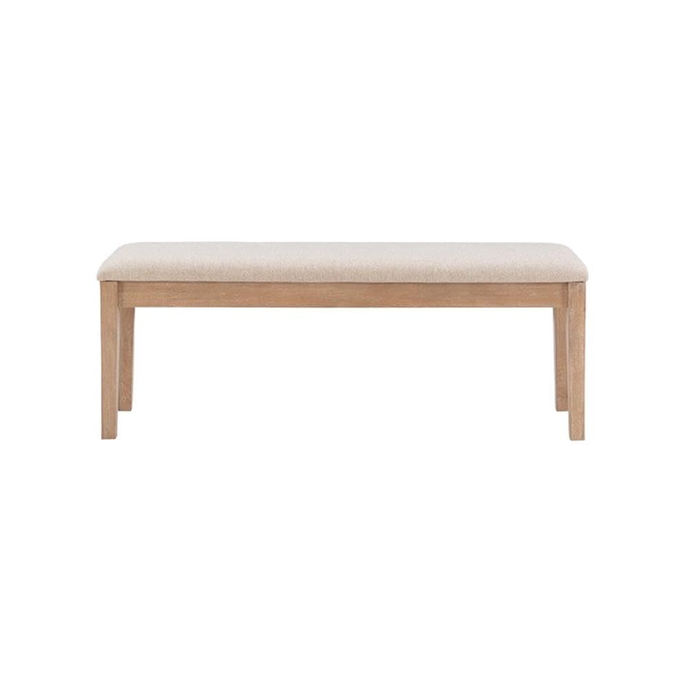 Miles Sturdy Wood Bench Light Beige Padded Seat in Natural Lacquer