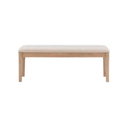Miles Sturdy Wood Bench Light Beige Padded Seat in Natural Lacquer