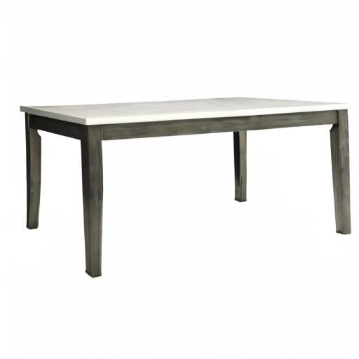 Benjara Benzara Wooden Dining Table with Marble Top, White and Gray