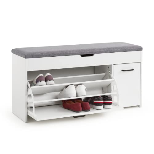 Seat Cushion, Shoe Bench with Hidden Storage Space and Flip-up Drawer for Hallway