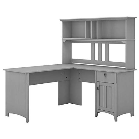 UrbanPro Contemporary 60W L Shaped Desk with Hutch in Cape Cod Gray