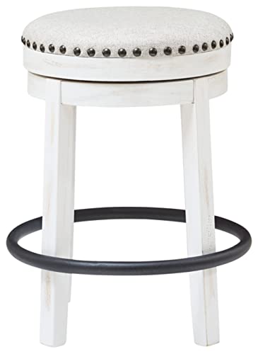 Valebeck 24" Counter Height Upholstered Swivel Stool, White & Black