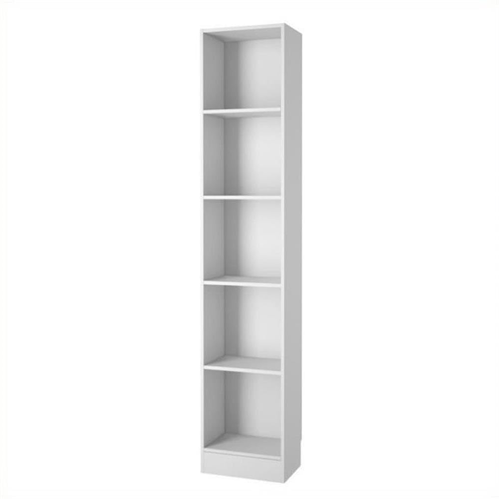5 Shelf Narrow Contemporary Bookcase in White