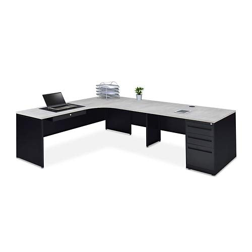 nbf signature series Carbon L Shaped Desk with 3-Drawer Pedestal Right Return 72" Wx96 D Ergonomic Computer Desk for Home Office Corner Working PC Desk with Lockable Drawer