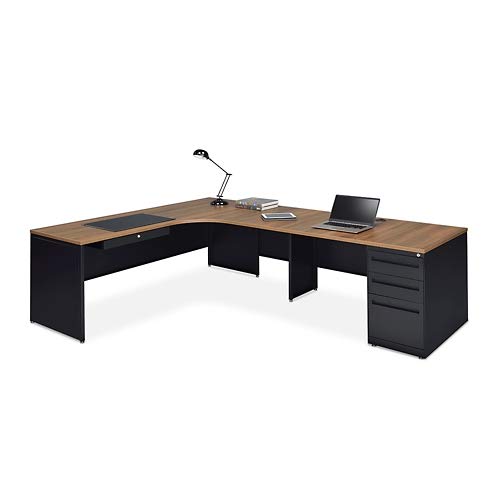 Carbon L Shaped Executive Office Desk with Hutch - Durable Laminate Computer Desk