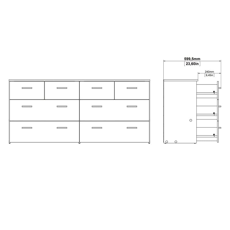 8 Drawer Double Dresser, Oak Structure, White