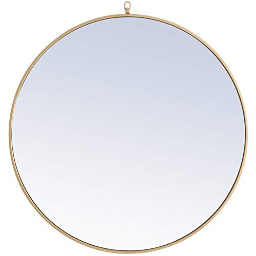 36" Contemporary Metal Frame Hooked Mirror in Brass