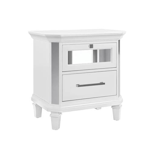 Marco White Metallic 2-Drawer Nightstand Mirrored Accents