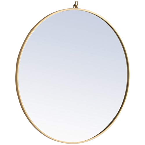 32" Contemporary Metal Frame Hooked Mirror in Brass