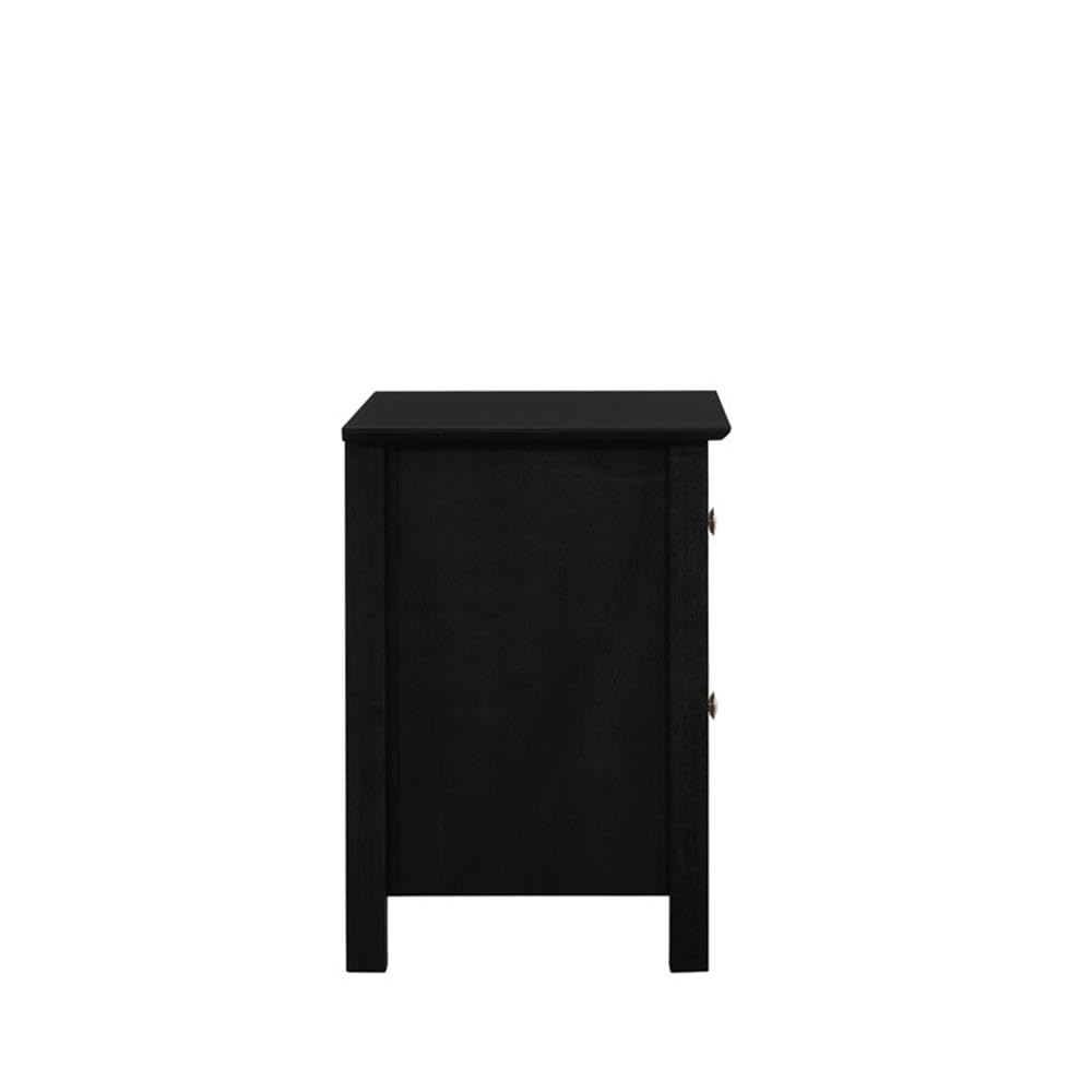 Gemini Solid Wood Two Drawer Nightstand, Black