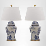 Blue & White Chinoiserie Ginger Jar Table Lamps - Set of 2