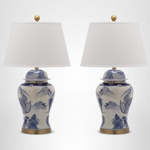 Blue & White Chinoiserie Ginger Jar Table Lamps - Set of 2
