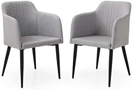 Jason Accent Chairs Set of 2 with Soft Upholstery, Stylish and Durable Seating with All-Black Metal Legs, Modern Armchair for Living Room, Bedroom, or Home Office, Stone